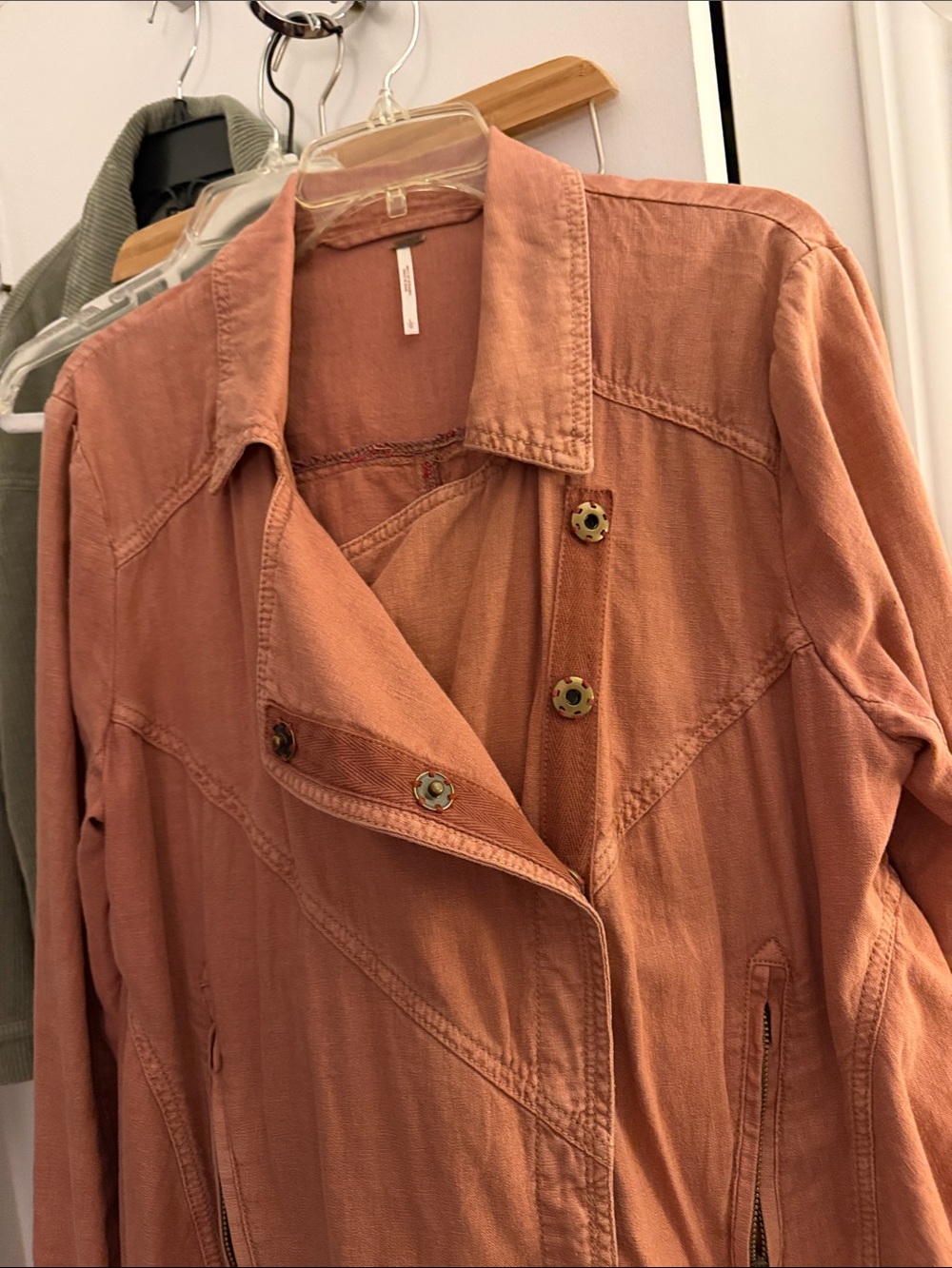 Free People Rosewood Brushed Linen Blend Moto Utility Jacket L - Picture 4 of 6